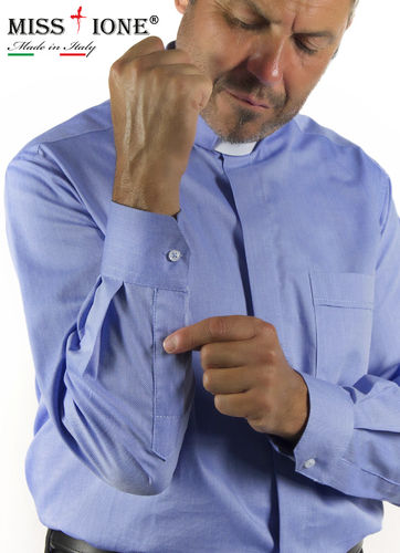 Camicia manica lunga clergy tessuto speciale  Terital  60% cotone 40% poliestere  colore celeste