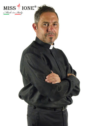 Camicia manica lunga clergy   100% Lino  colore nero