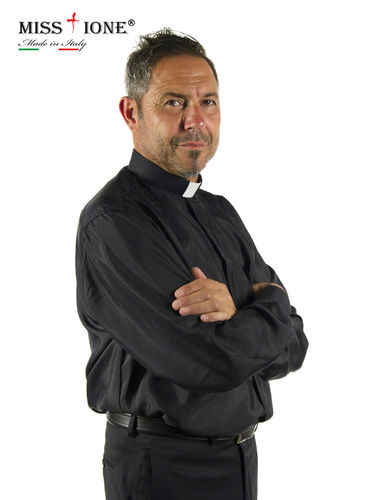Camicia manica lunga clergy  100% seta  colore nero