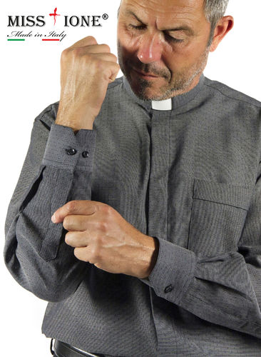Camicia clergy  jacquard terital 60% cotone 40% poliestere manica lunga  colore nero
