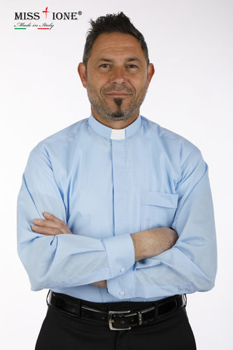 Camicia manica lunga clergy Terital  60% cotone 40% poliestere  colore celeste