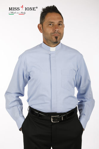 Camicia manica lunga clergy 100% cotone   colore celeste