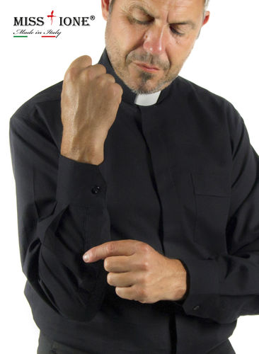 Camicia manica lunga clergy  fil a fil 100% cotone  colore nero
