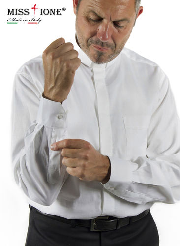 Camicia manica lunga clergy  fil a fil 100% cotone  colore bianco