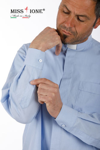 Camicia manica lunga clergy  fil a fil 100% cotone  colore celeste