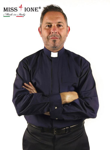 Camicia manica lunga clergy 100% cotone  colore blu